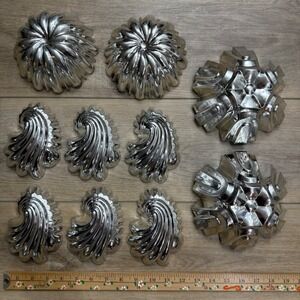 Vintage Bundt Jello Pastry Molds Set 10‎ Fluted Flower Snowflake Shell Steel